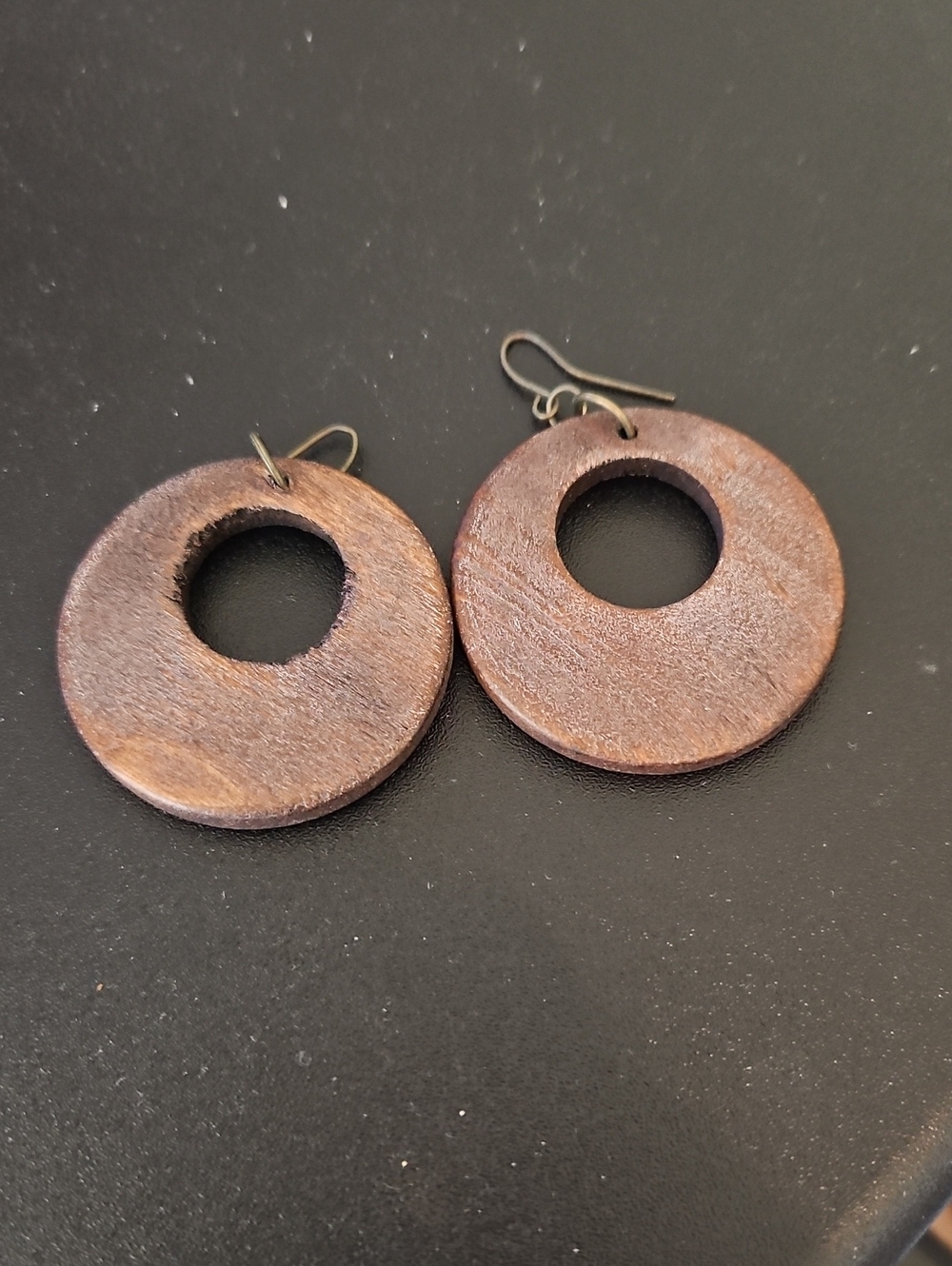 Wooden Circle Hoop Drop Earrings — Brown